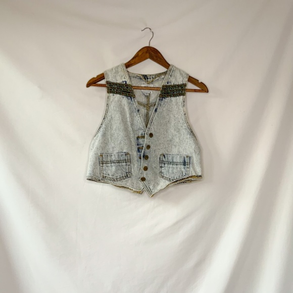 Vintage 80s acid wash denim patchwork vest - Picture 2 of 4